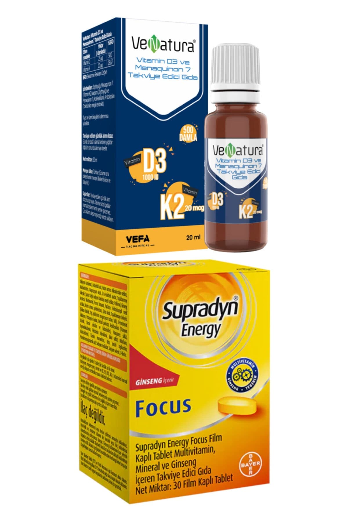 Vitamin D3 K2 Damla 20 Ml + Supradyn Energy Focus 30 Tablet