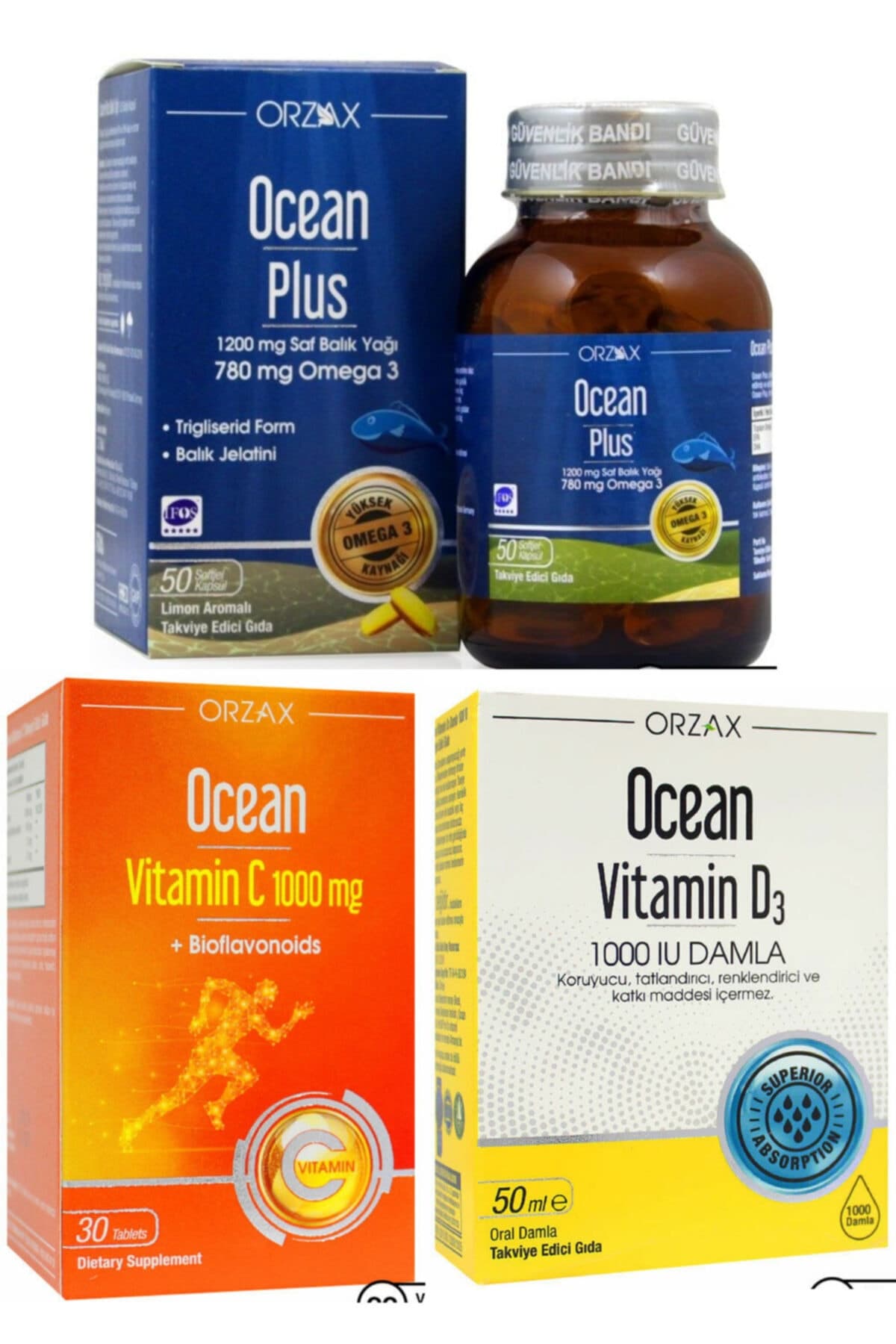 1200mg Balık Yağı + 1000mg C Vitamini + 1000ıu D Vitamini Damla Avantaj Paketi