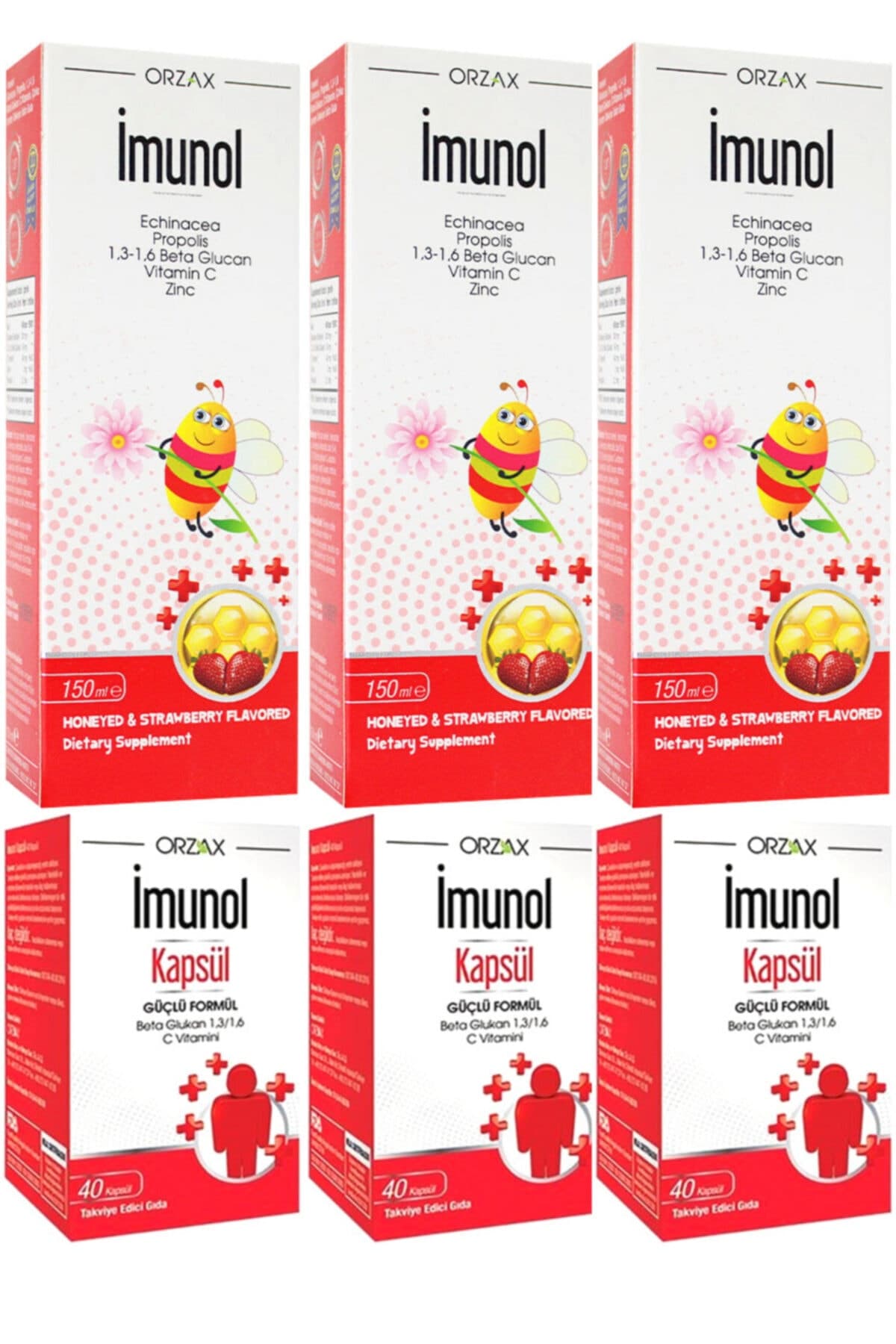 Imunol Şurup 150 ml 3 Adet + Imunol 40 Kapsül 3 Adet Avantajlı Aile Paketi