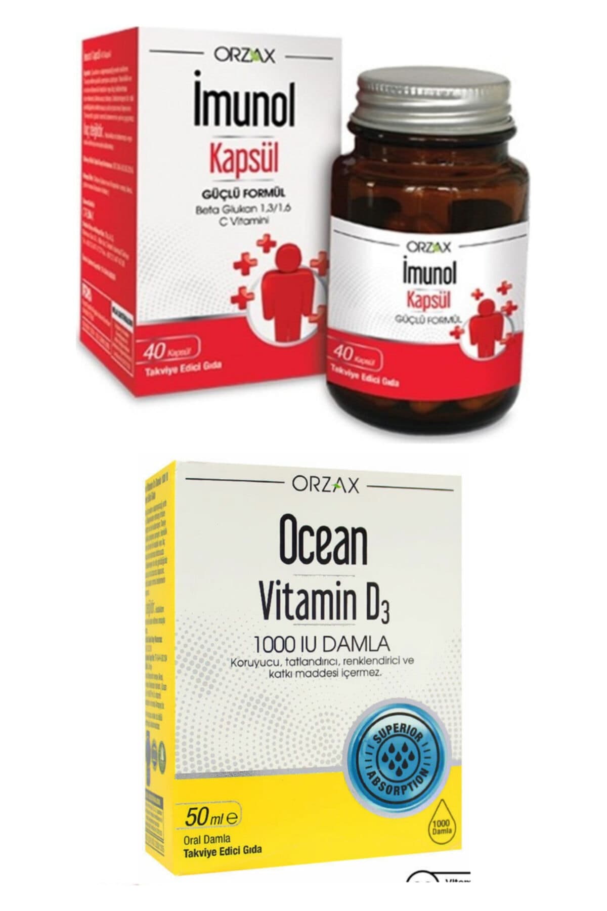 Imunol 40 Kapsül ve  Ocean Vitamin D3 1000ıu Damla 50 ml