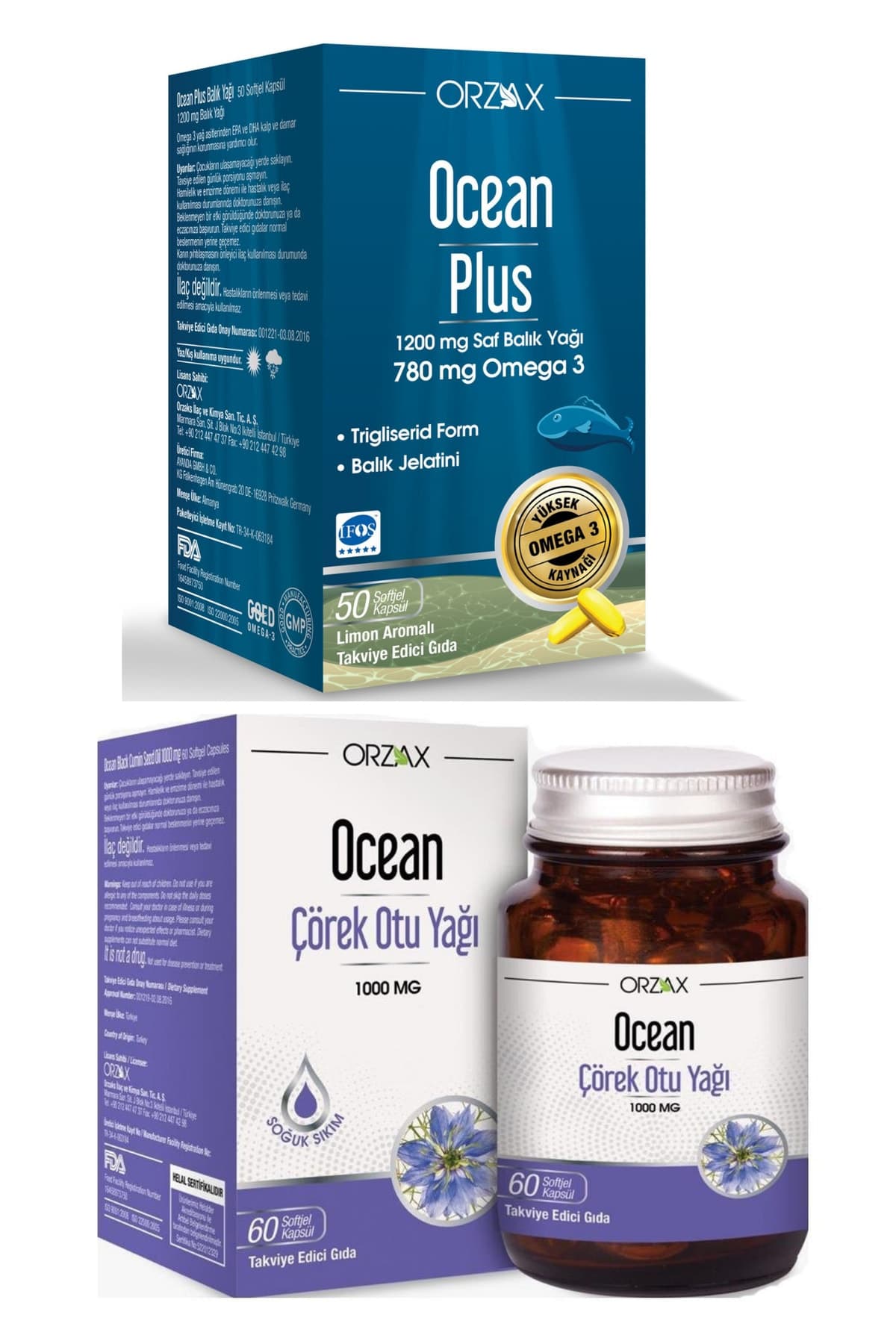 Plus Omega3 1200mg 50 Kapsül Ve Ocean Çörek Otu Yağı 1000mg 60 Kapsül