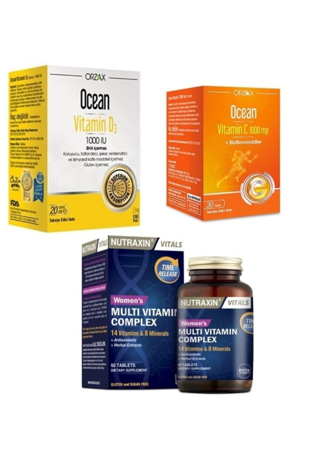Ocean D3 1000 Iu Sprey 20 Ml+ocean C Vitamin 1000 Mg+nutraxın Multıvıtamın Women 60 Tablet