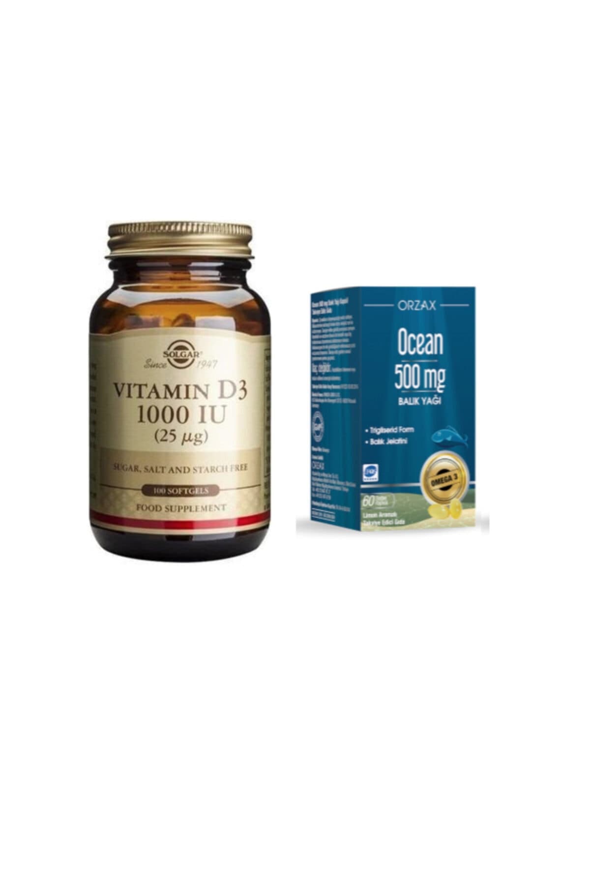 D3 Vitamini 1000 Iu 100 Kapsül + Ocean 500mg Balık Yağı 60 Kapsül Limon Aromalı