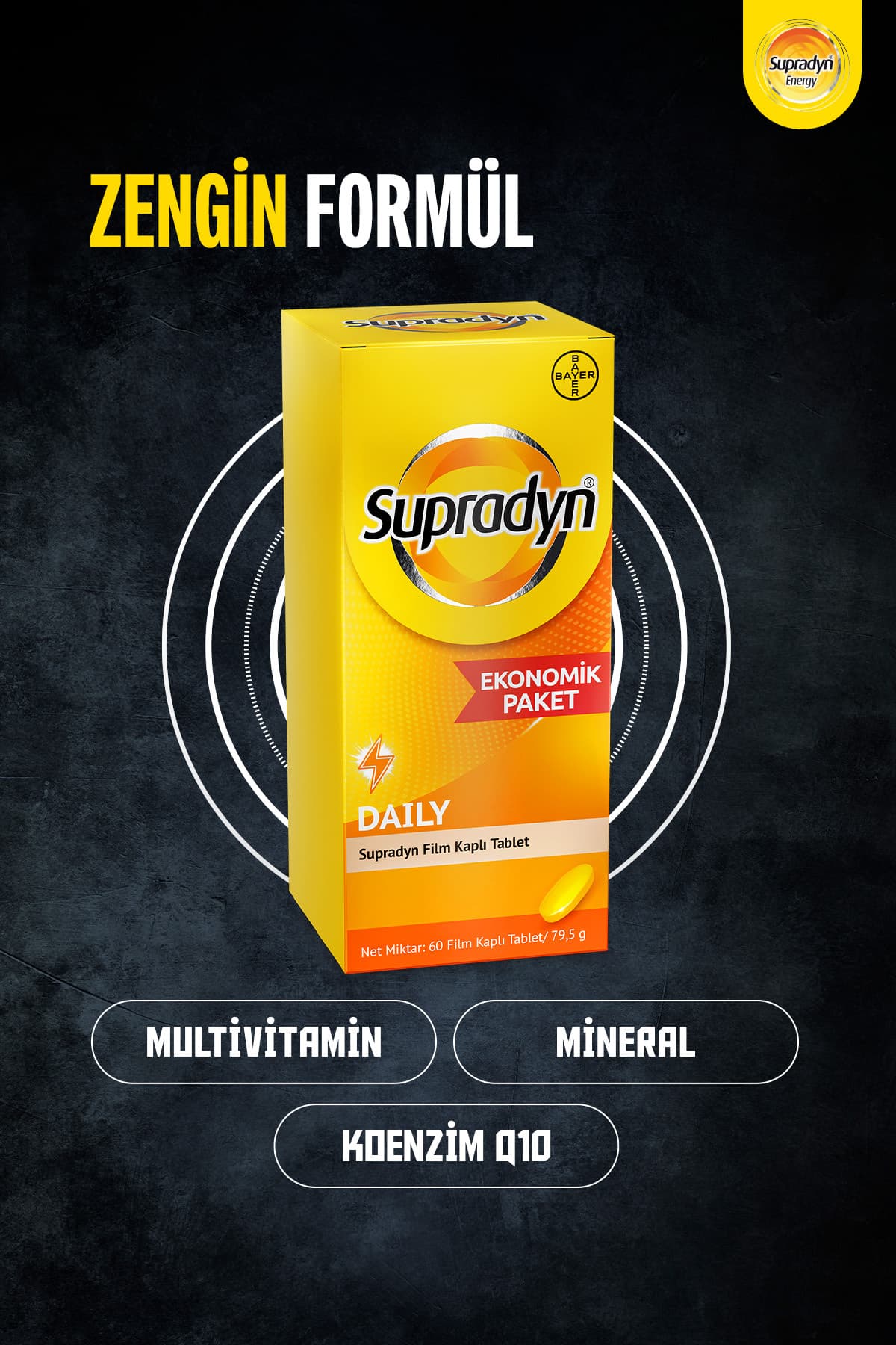 60 Film Kaplı Tablet | Koenzim Q10, Multivitamin ve Mineral İçeren Takviye Edici Gıda