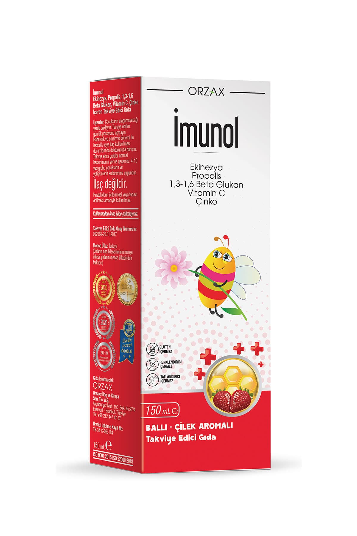 Imunol - Ekinezya, Propolis, 1,3/1,6 Beta Glukan, C Vitamini, Çinko- Ballı Çilek Aromalı Şurup 150ml