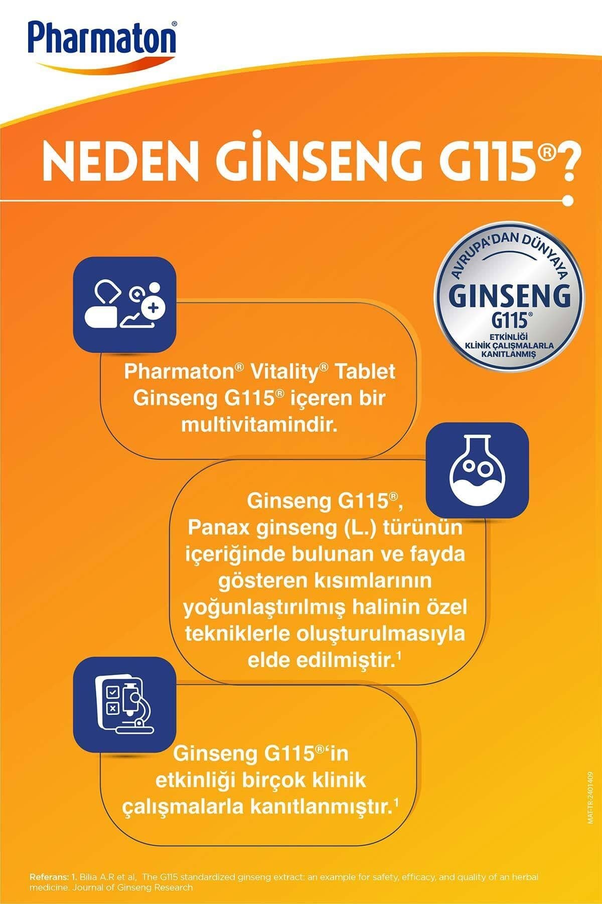 Vitality Multivitamin ve Mineral Desteği Ginseng G115 Enerji* 30 Tablet