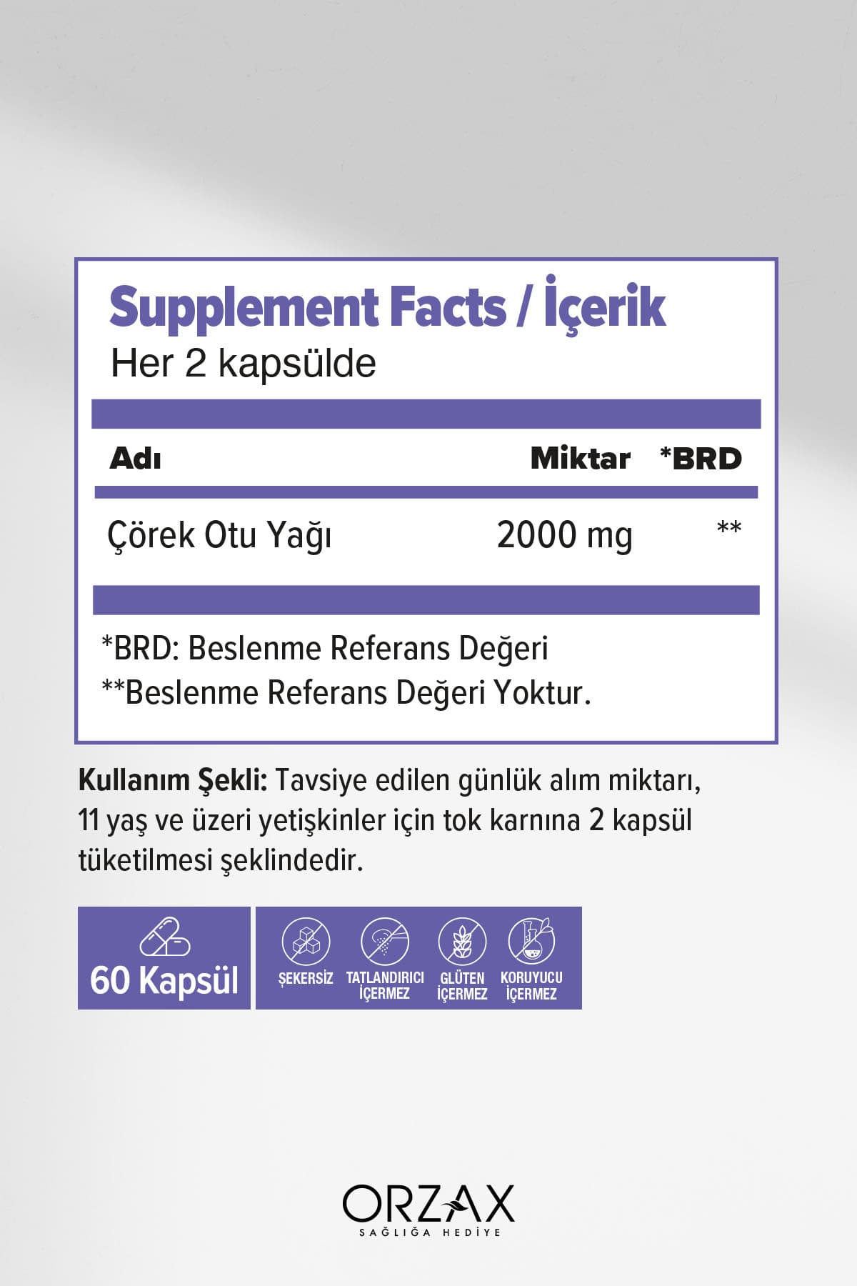 Orzax Çörek Otu Yağı 1000mg 60 Kapsül