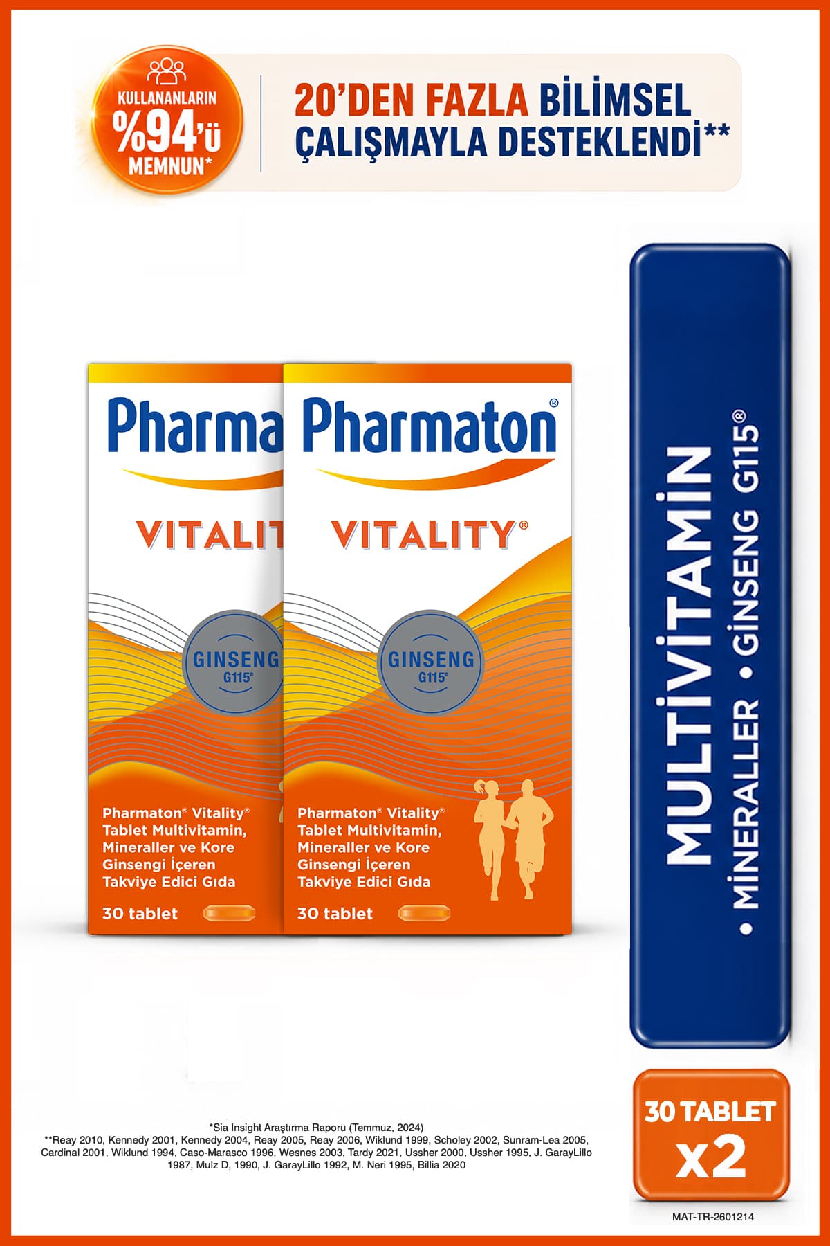 Vitality Ginseng G115 Multivitamin ve Mineral Desteği 30 Tablet x2 Adet