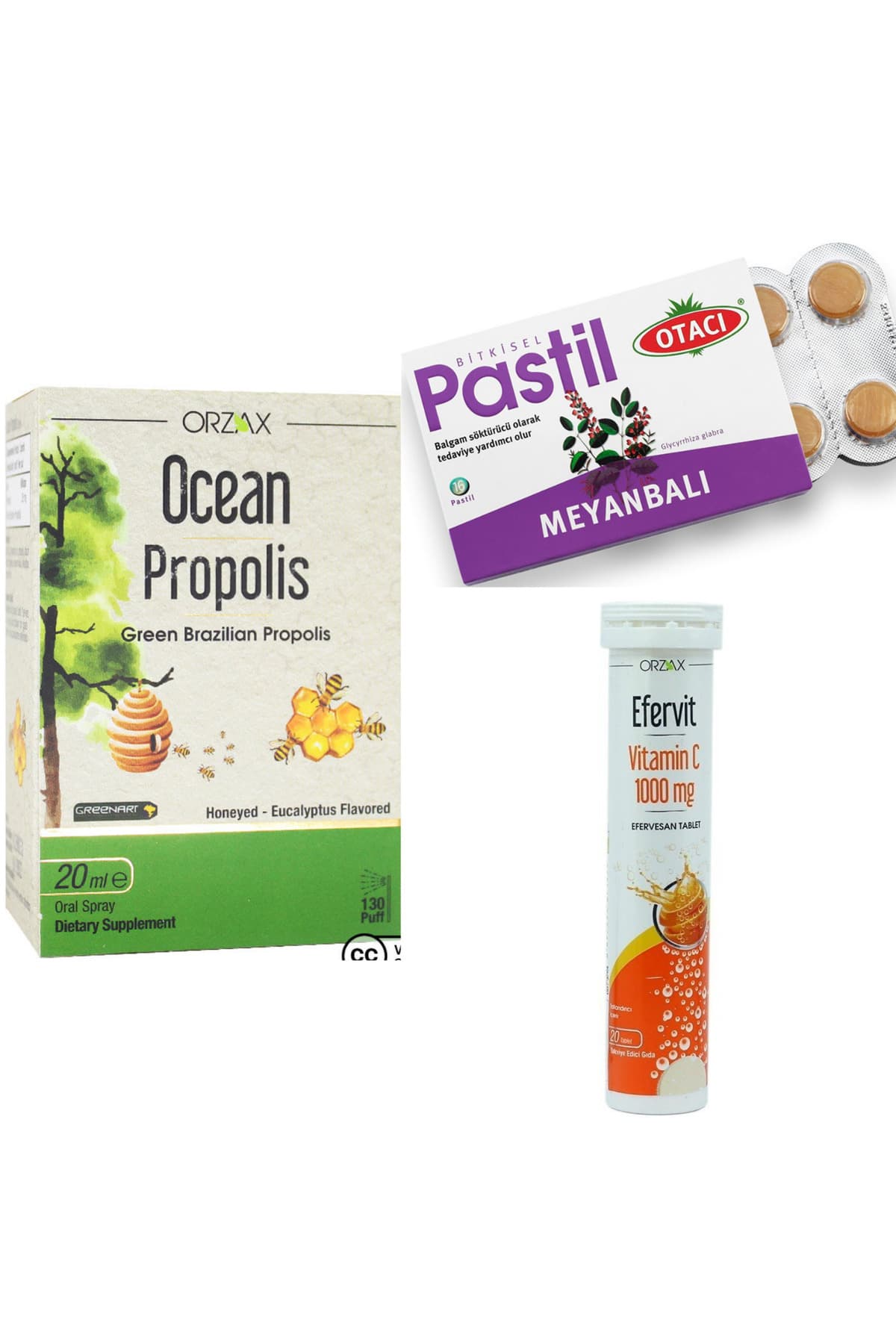 Propolis Sprey 20 ml+Otacı Meyan Balı Boğaz Pastili16'lı+Efervit C 1000 Mg 20 Efervesan Tablet