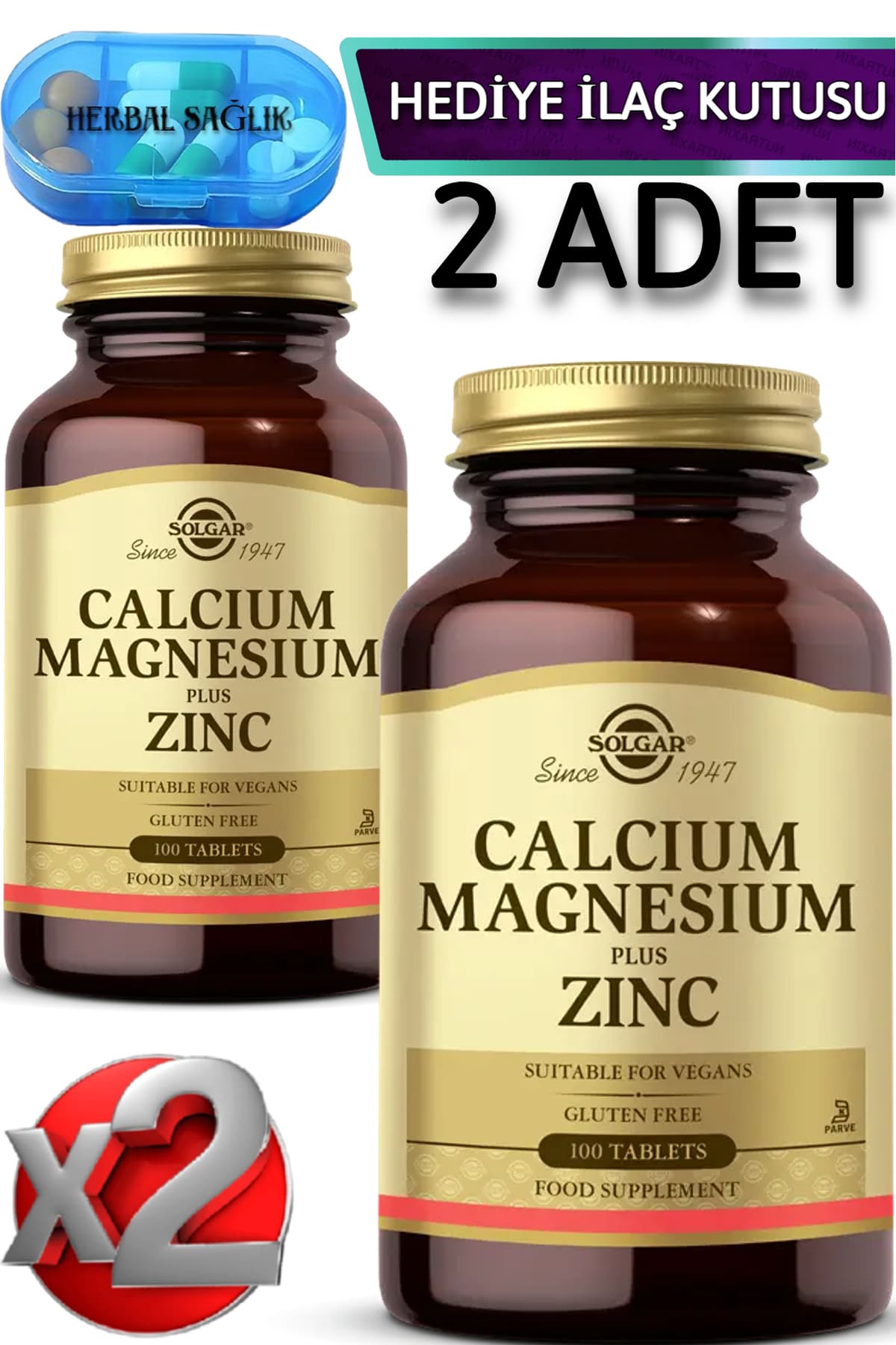 2 Adet Kalsiyum Magnesium Plus Zinc-(Kalsiyum-Magnezyum-Çinko) 100 Adet Tablet